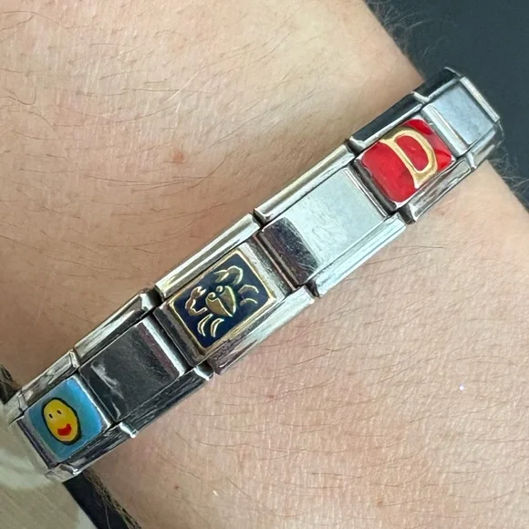 Vintage Italian Link charm bracelet stainless steel cancer crab zodiac sign y2K - Picture 5 of 10